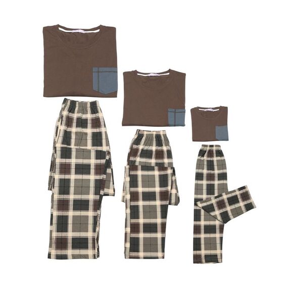 Kids' Sleepwear Long Sleeve with Pants Plaid Pajama Sets Brown - Picture 3 of 4